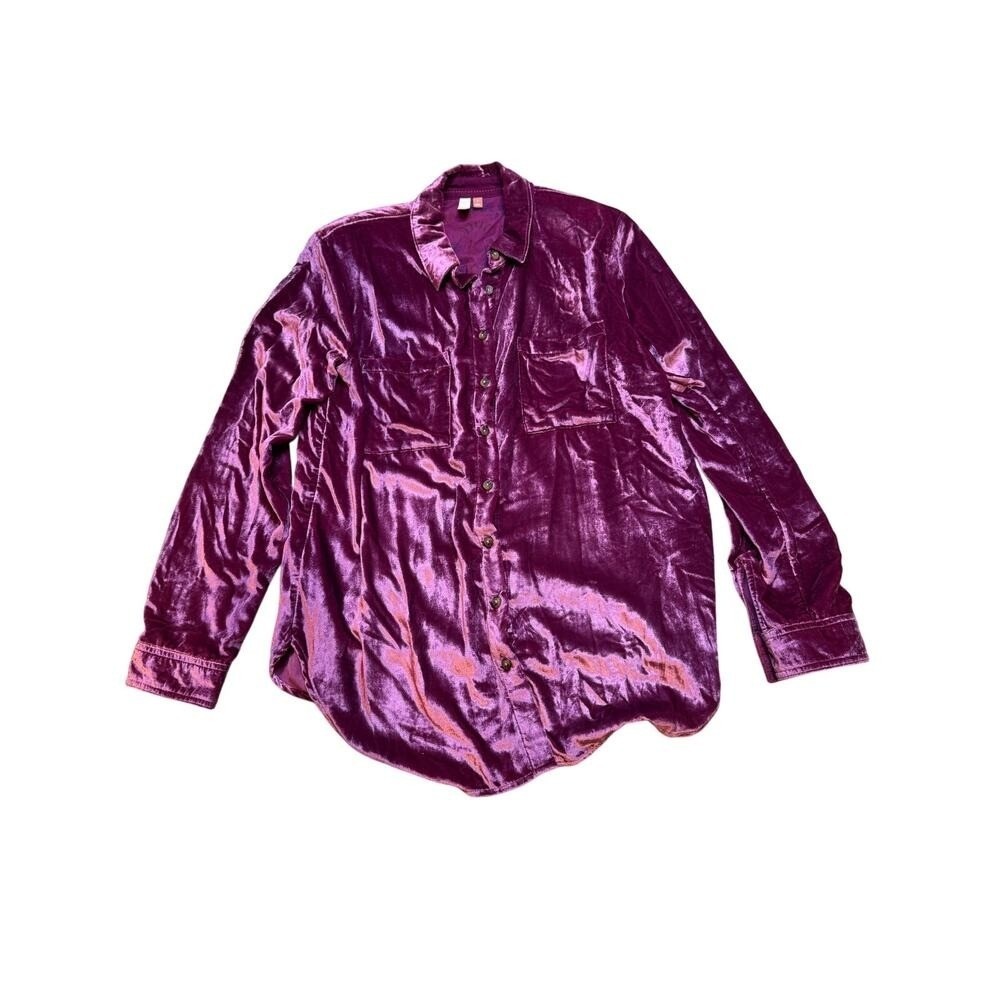 Pilcro and the Letterpress Magenta Purple Crushed Velvet Button Down Shirt Small